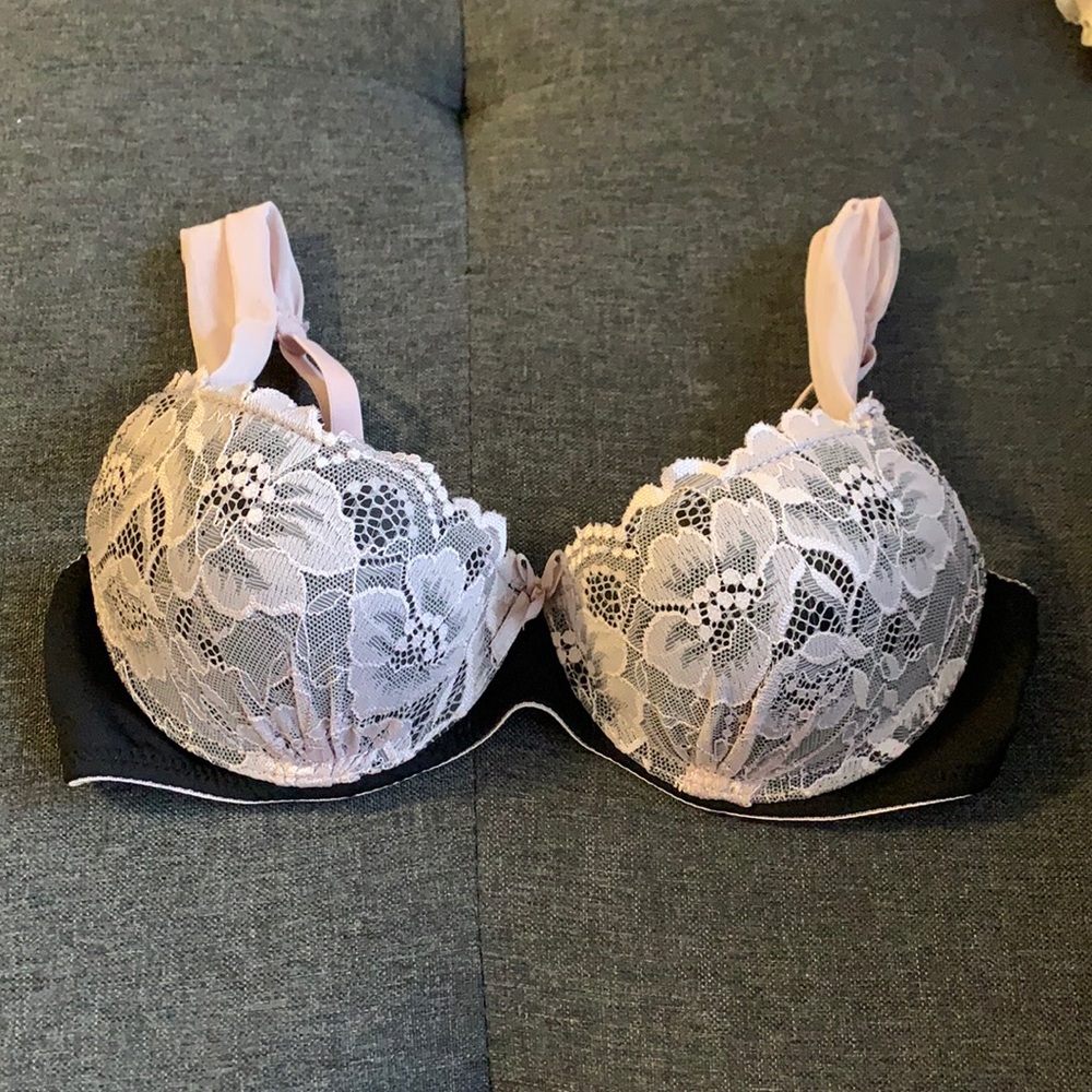 Baby pink & black Sophie B 34B Gently Used Lace Balconette Mesh detailed Straps